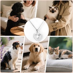 Silver Heart Print Pet Ashes Memorial Necklace for Dog & Cat Ashes