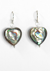 Abalone Earrings Paua Shell 16mm Heart 925 Sterling Silver Iridescent 1.25″