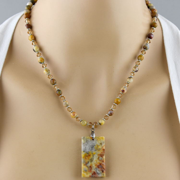 Necklace and Earring Set Yellow Crazy Lace Agate Made with Swarovski Crystals #3