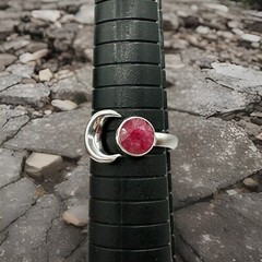 Ruby Corundum Gemstone 925 Sterling Silver With Moon Ring Adjustable Ring