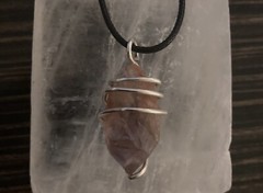 Handmade natural Raw Amethyst Crystal silver wire wrapped pendant Reiki Charged