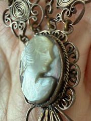 Vintage Sterling Silver triple shell Cameo Necklace – Mother of Pearl, Victorian