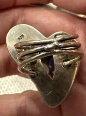 Heart Shaped Colorful Confetti Artisan Silver Tone Costume Ring Sz 6 1/2 READ