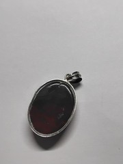 Dark Green and Red Bloodstone Pendant. Set In Handmade Rhodium Plated Mounting