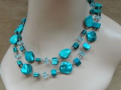 BLUE MOP SHELL & CRYSTAL CHOKER NECKLACE! STUNNING NEW, NEVER WORN!