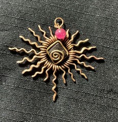 Sun Copper Pendant Hematite Stone Ruby Good Luck Enhancer Energy Jewelry#PS0001