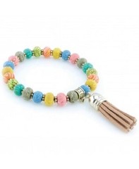 NEW JILZARA Handmade Clay 6mm Beads GYSPY SOUL TASSEL Bracelet pink cream tan