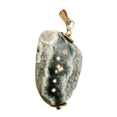 Ocean Jasper 14K Gold Filled Pendant| 1 5/8″ Long| Gold, Green, Gray| 1 Pendant|