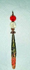 Faceted Glass Bead MOON FACE SEA SEDIMENT JASPER Point PENDANT Wand Pendulum Red