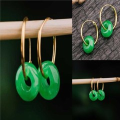 Natural Lucky Green Jadeite Jade Ring Earrings Eardrop Dangle Handmade Ear Cuff
