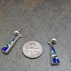 Signed Steve Francisco Native American Sterling Silver Lapis Inlay Stud Earrings