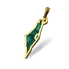 Support Israel with Map of Israel Eilat Stone Pendant In 14K Gold Jewish Jewelry