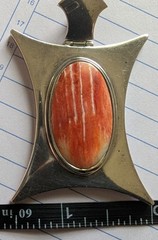 Vintage Modernist 950 Fine Silver Large Orange Spiny Oyster Shell Drama Pendant