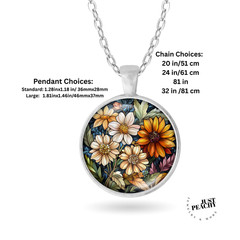 Autumn Flower Stained Glass Art Silver Necklace Standard or Large Charm Pendant