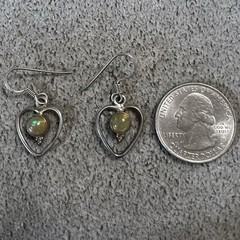 Artisan Made Ethiopian Opal Heart Shape Sterling Silver Dangle Drop Earrings