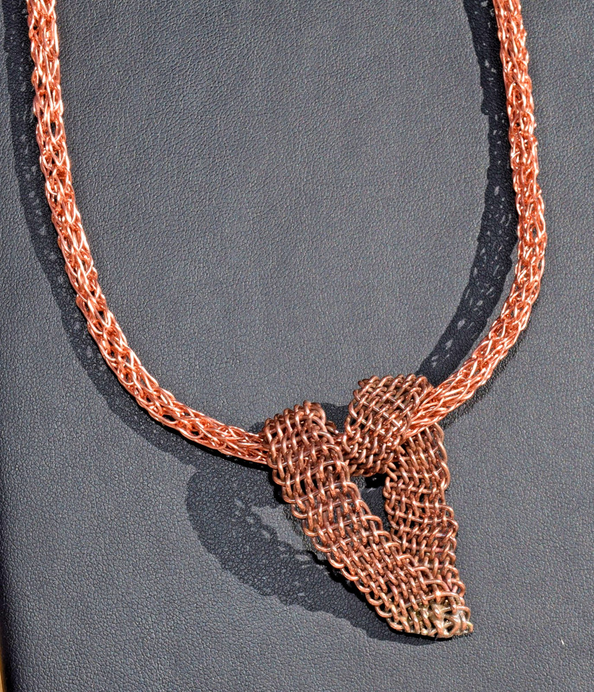 Copper Wire Weave Heart Pendant Necklace on Viking Knit Copper 20 Inch Chain