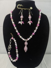 Lavender Freshwater Pearls, Crystals & Art, Glass, Necklace, Bracelet & Earrings