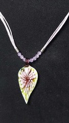 Handmade Art Glass Purple Floral Pendant Necklace Flowers