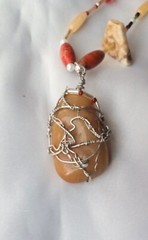 Brown Polish Brown Jasper Pendant Beaded Necklace
