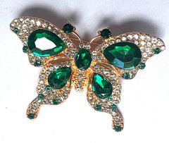 GREEN CRYSTAL BUTTERFLY BROOCH in GIFT BOX GOLD TONE color BR48