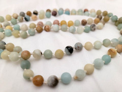 Amazonite Multicolored Hand Knotted Ball Beads Long Necklace 46″ L – 8mm