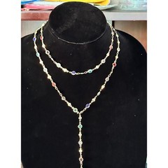 18K Gold Plated Rainbow Gemstone Station Necklace Amethyst Citrine Garnet 14-16″