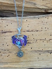 Purple Dragon Pendant with Dangle Bullet Charm. Optional Glass Crystal.