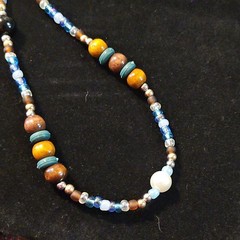 Beaded Necklace Pearl Glass Wood Blue Brown Yellow White Silver Lobster Clasp