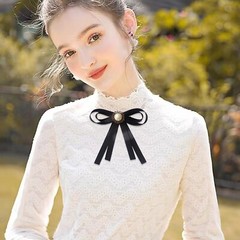 Black Bow Brooches Pin for Woman Girls Pre-Tied Collar Neck Clips Bow Tie 6ʌ