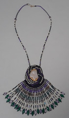 Hand Seed Beads Artist Design Pendant Necklace Pink Gemstone Pearl Beaded Chain