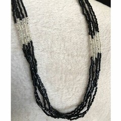 Black Seed Bead Necklace Multi Strand Glass 18» Lightweight Beads