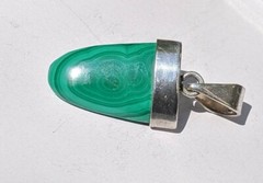 Vintage Malachite Pendant Clear Quartz Cbachon Accent Stone Sterling Silver