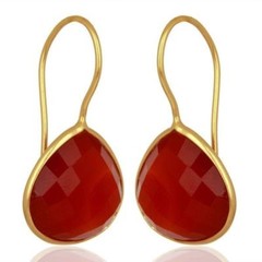 Red Onyx Drop Dangle 18K Gold Plated Sterling Silver Earrings Jewelry