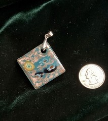 Aqua, Black And Gold Art Glass Pendant Handmade In Wisconsin