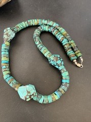 Men Chunky Spiderweb Turquoise Heishi Navajo Sterling Silver Necklace 21” 124506