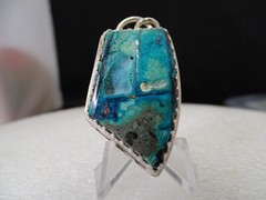 HANDCRAFTED POLYHEDRAL CHRYCOCOLLA/COPPER PENDANT SET IN STERLING SILVER RARE!