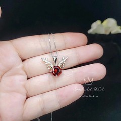 Deer Antler Garnet Necklace – Sterling Silver 8mm Round Cut 2 Ct Garnet Pendant