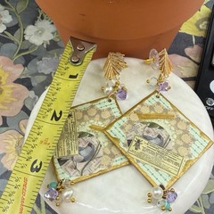 Adorned Crown Jewelry assemblage purple nature wood collage post earrings