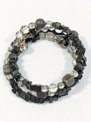Silver Tone Black Clear Glass Stone Bead Memory Wire Wrap Bracelet