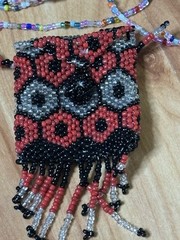 Handmade Glass Seed Bead Necklace Pouch Tassels BOHO Red Black 17″ Drop NEW