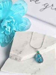 Teal Blue Sea Glass Necklace Minimalist Teardrop Necklace Handmade Pendant Gift