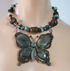 Gemstone Labradorite Big Bronze Healing Butterfly Necklace One of a Kind