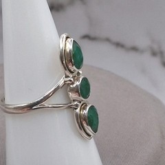 Triple Stone Emerald Ring Size 8.25 Sterling Silver Southwestern Style