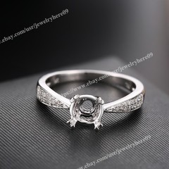 Retro ART Round Cut 6-6.5mm Ring Diamond 0.2ct Solid 10k White Gold Semi Mount