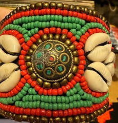 Vintage Tibetan Beaded Necklace with Cowry Shells & Matching Cuff Bracelets
