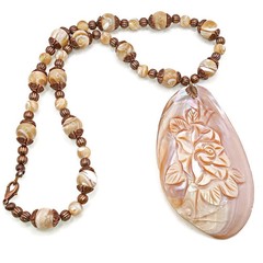 Large Spectacular Carved MOP Pendant Necklace