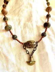 OOAK Unisex Carl Rennie Handmade Beaded Stone Metal Ceramic Glass 16” Necklace