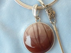Sterling Pendant 22mm Imperial Jasper 19″ Snake Chain, AK Clasp Konder #299