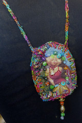 Handmade Crocheted art Necklace Cotton Fabrics embroidered crocheted+ Beads