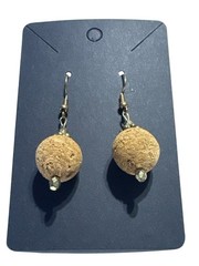 Handcrafted Drop Earrings Cork Bead & Gold Tone Metal Lightweight 2 Inches